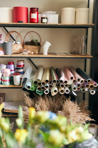 Craft supplies shelves